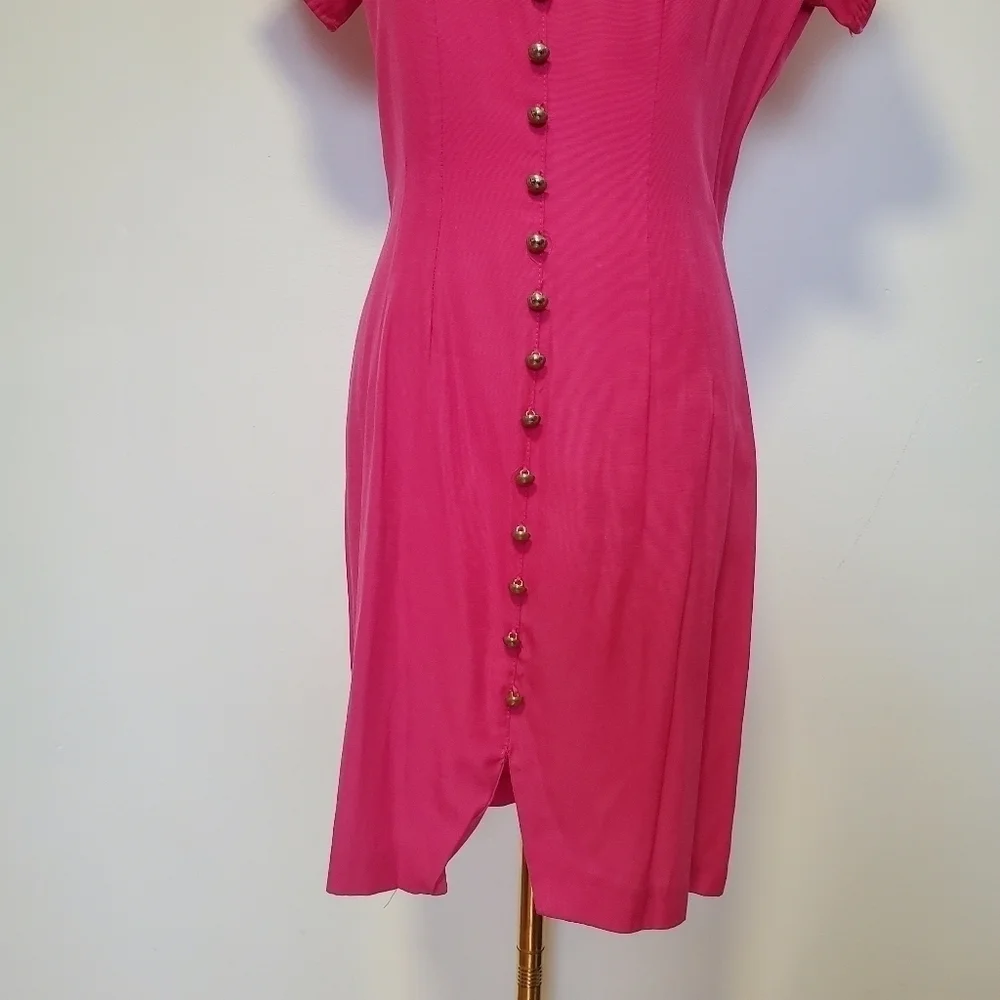 Vintage Chablis Pink Button Front Short Sleeve Dress - Picture 4 of 8